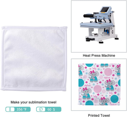 PYD Life 12 Pack Sublimation Blanks White Towel 8 Inch Bathroom Face Hand Towel Kitchen Tea Dish Drying Cotton High Absorbent Polyester Towel for ...