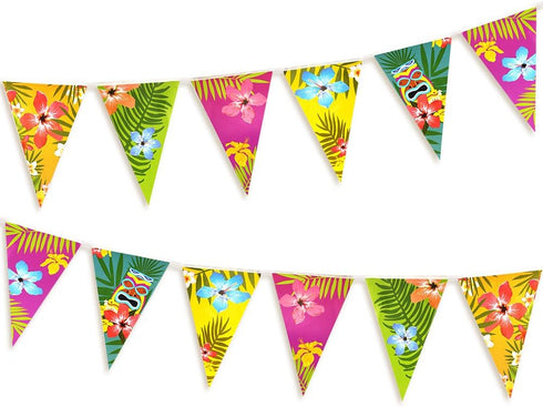 FEPITO 2 Pack Hawaiian Bunting Banners Luau Tropical Bunting 6 Meters for Summer Luau Tiki Beach Party Decorations...