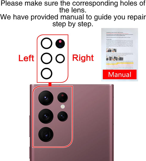 2PCS ASDAWN for Galaxy S22 Ultra Back Rear Camera Lens Glass Replacement for S22 Ultra 6.8 Inches Back Glass Camera Lens Repair kit,with Free Lens...