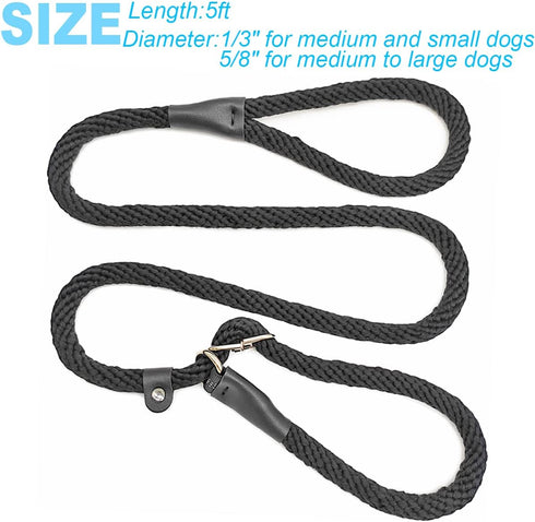 Slip Lead Dog Leash, No Pull Dog Leash Slip Lead, Anti-Choke Soft Braided Rope Leash for Large Medium Dogs Transitional Training and Walking (Blac...