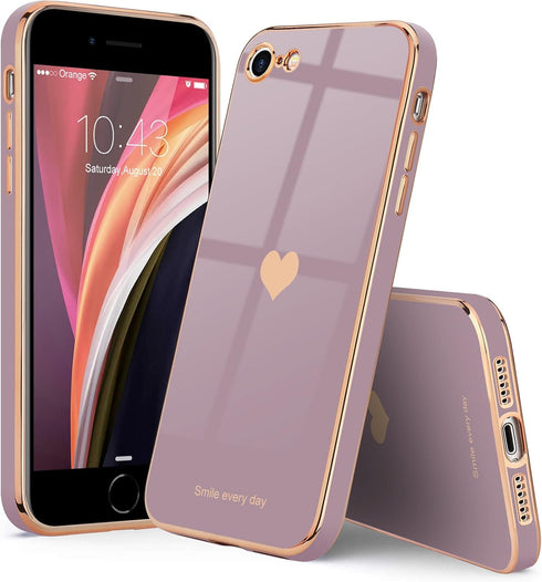 Teageo for iPhone SE 2020 Case, iPhone 7 Case, iPhone 8 Phone Case for Women Girl Cute Love-Heart Luxury Bling Plating Soft Back Cover Camera Prot...