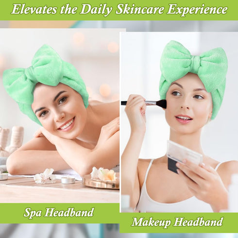 Shintop Makeup Headband, Soft Face Wash Headband with Cute Bow Elastic Spa Headband for Skincare Facial Mask Showers?Light Green?...