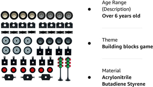 Wheels and Axles,Traffic Light ,Tires Bulk Lot - Building Bricks Block Education Wheels Set Toy Compatile with Major Brands, 52 pcs, over 6 years ...