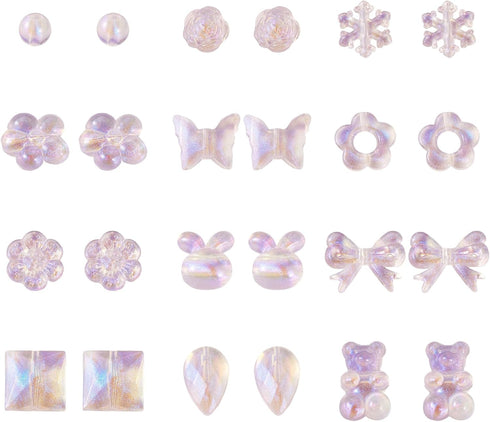 FASHEWELRY 120pcs Clear Acrylic Beads Transparent Mixed Cute Beads for Bracelets, Glitter Powder Bear Bowknot Rabbit Flower Pony Beads Bulk for DI...