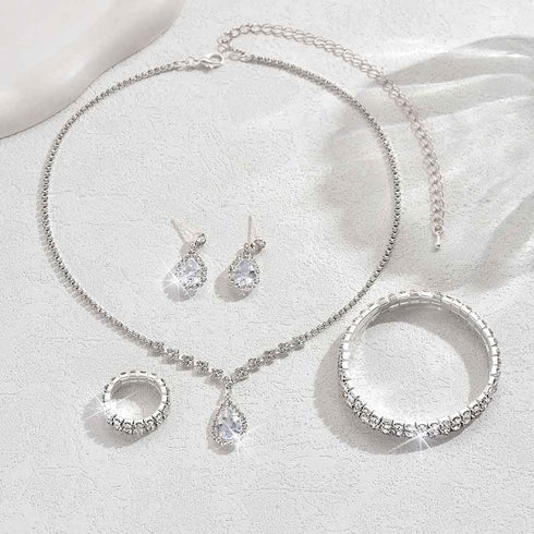 Unicra Bridal Wedding Jewelry Set Silver Rhinestone Necklace Earrings Bracelet Ring Sets Formal Costume Jewelry for Women and Brides...