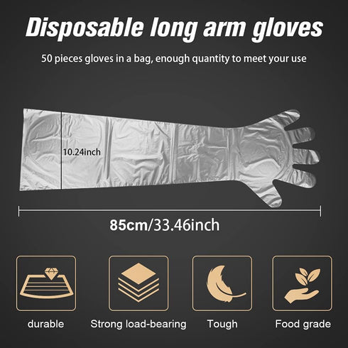 50 Disposable Field Dressing Gloves Veterinary Insemination Rectal Long Gloves, Extra Long Sleeve Full Arm Gloves...