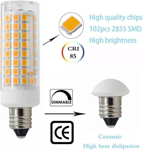 E11 LED Bulb,Dimmable, 8W (75W or 100W Halogen Bulbs Equivalent), JD E11 Mini Candelabra Base, AC110V120V 130V, 3000K Warm White for Chandeliers C...