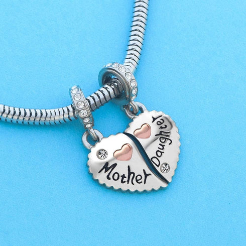 Mother Daughter Son Sisters Best Friends Bestie Rose Gold Heart Puzzle Dangle Birthday Charms Compatible with Pandora Bracelet...