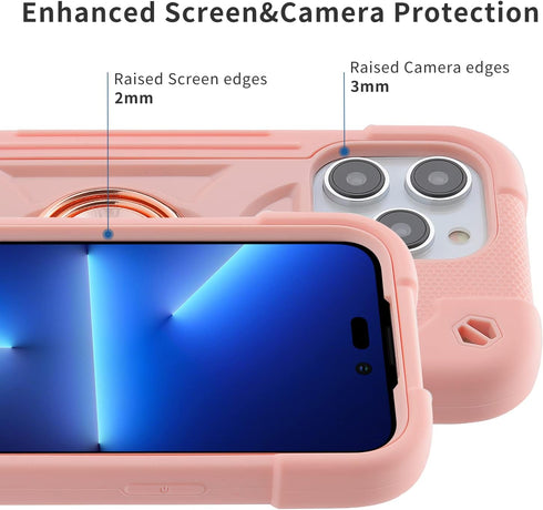 JIFVIK Compatible with iPhone 13 Pro Max Case 6.7 Inch, Full Body Armor Cover with Ring Kickstand, Heavy Duty Protection Soft Silicone Hard Plasti...