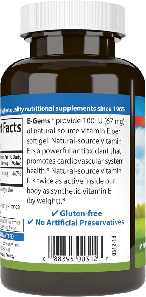Carlson - E-Gems, 100 IU, Heart Health & Optimal Wellness, Antioxidant, 250 soft gels...