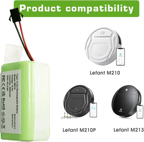 Upgraded 3000mAh 14.4V Battery for Lefant M210 M210P M213 Robot Vacuum Cleaners...