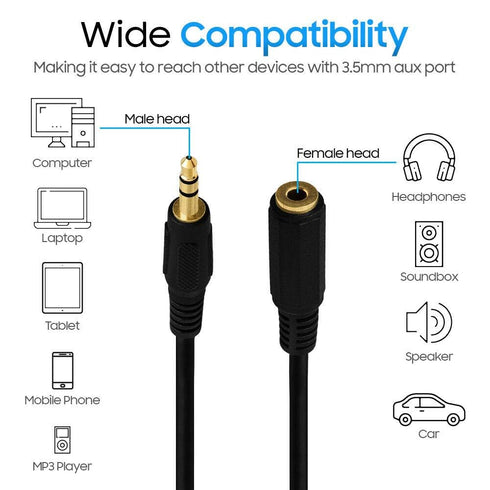 Cmple - 3.5mm 1/8" Stereo Audio Aux Headphone Cable Extension Cord Male to Female 25 Feet...