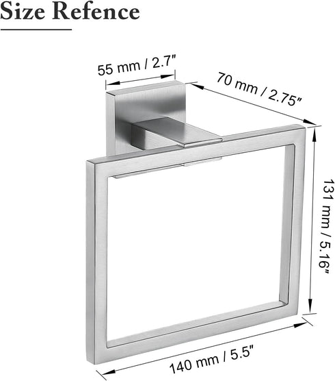 TNOMS Brushed Towel Ring Modern Square Hand Towel Bar,Towel Holder for Bathroom,Wall Mount Stainless Steel...