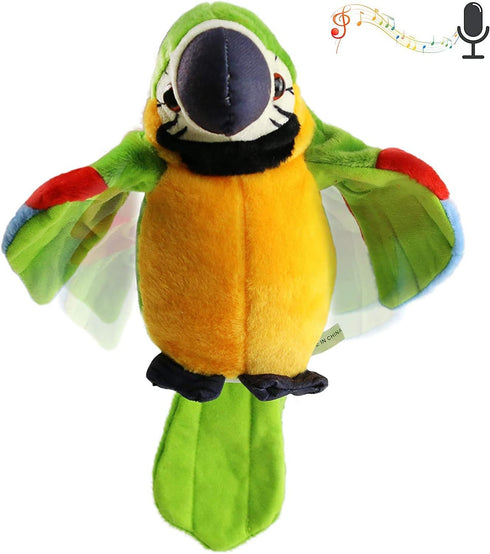 9'' Cute Talking Parrot Repeats What You Say Electronic Interactive Plush Toy Stuffed Animal Record Parrot Waving Wings Funny Bird Toys for Childr...