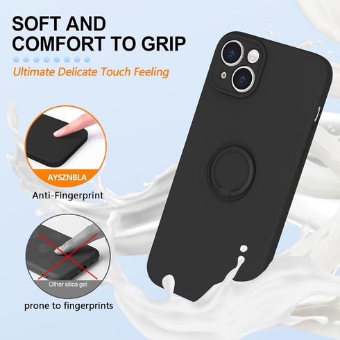 for iPhone 15 Plus Case,with 360°Rotatable Ring Holder Kickstand & Strap Lanyard Premium Liquid Silicone Slim Anti-Scratch Shockproof Protective C...