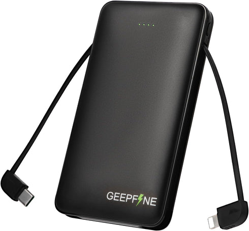 GEEPFINE Portable Charger with Built in Cable Fast Charging Power Bank 10000mah with Cables PD20W QC22.5W External Battery Portable Cable attched ...