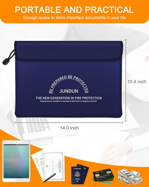 Fireproof Document Bag with 5200? Heat Insulated,14.0”x10.4” Waterproof and Fireproof Money Bag,8 Layers Thickened Fire Safe Storage Bag Pouch wit...