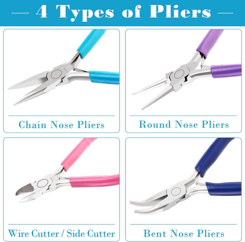 Jewelry Pliers, Shynek 4pcs Jewelry Making Tools Kit with Needle Nose Pliers/Chain Nose Pliers, Round Nose Pliers, Wire Cutters and Bent Nose Plie...