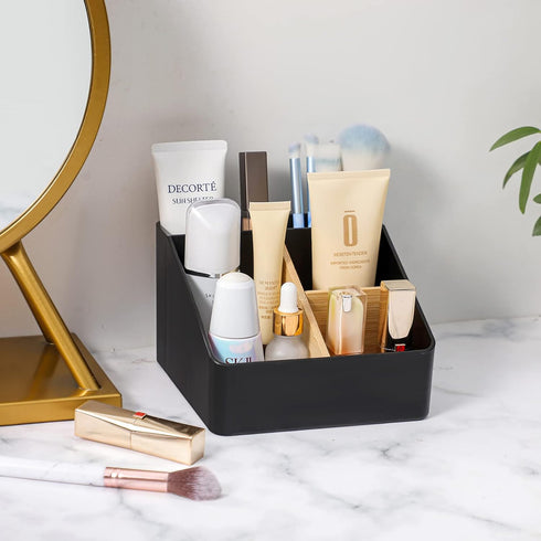Toothbrush Holder for Bathrooms, 4 Slots Tooth Brush Holder with Detachable Bamboo Dividers, Countertop Organizer for Electric Toothbrushes, Tooth...