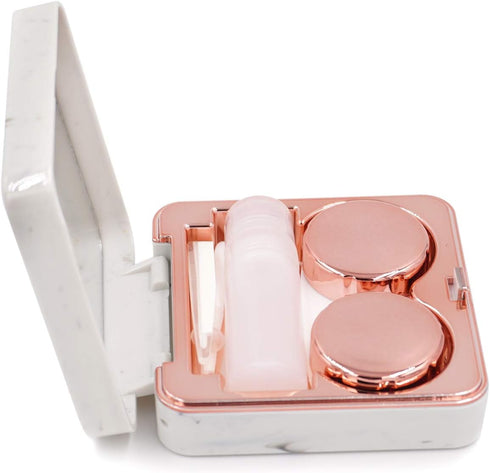 Honbay Fashion Marble Contact Lens Case Portable Contact Lens Box Kit with Mirror (Square) (Rose Gold)...