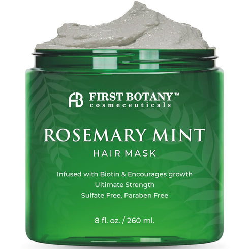 First Botany, Rosemary Mint Biotin Mask - Restorative Deep Conditioning moisturizer w/rosemary oil, for Dry Damaged Hair and growth, Sulfate Free ...
