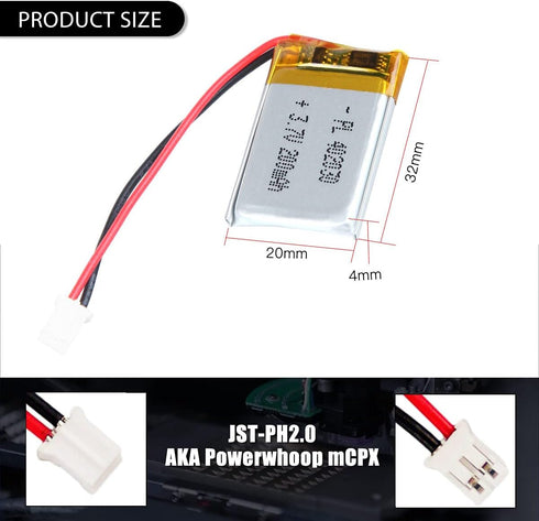 3.7V 180mAh 402030 Lipo Battery Rechargeable Lithium Polymer ion Battery Pack with PH2.0mm JST Connector...