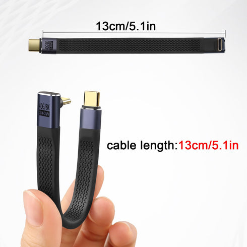 QIANRENON 240W USB4.0 C Male to 90° Angle Type C Male PD Fast Charging Short Cable 40Gbps USB Type C 4.0 Flat Soft Data Cable, for Thunderbolt 3/4...