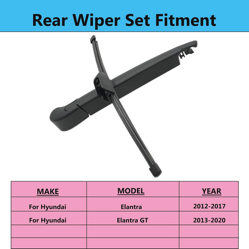 Rear Wiper Blade Arm Set Replacement for Hyundai Elantra 2012-2017, Hyundai Elantra GT 2013-2020 Back Glass Wipers, Factory OE Style Rear Windshie...