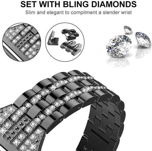 Bands Compatible with Fitbit Versa 2/Versa Lite/Versa, Women Replacement Metal Rhinestone Bling Bracelet Wristband, Black...