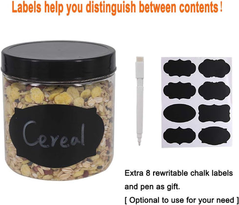 12 Pack 16 oz Plastic Jars With Lids, Extra Labels, 1 Pen, Clear PET Seal Jar for Food Storage,Wide Opening Storage jar For Dry Food, Peanut, Powd...
