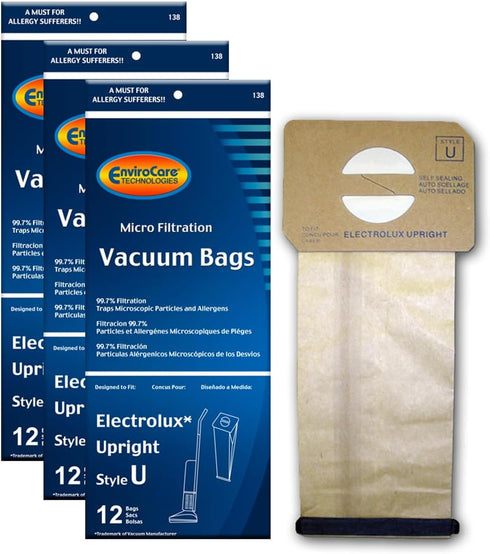 EnviroCare Replacement Micro Filtration Vacuum Cleaner Dust Bags made to fit Electrolux Upright Style U Aerus, Epic, ProTeam Prolux, Discovery, Ge...