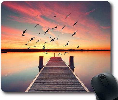 Mouse Pad A Wooden Pier on The Pond at Sunset Mouse Mat Non-Slip Rubber Mousepad...