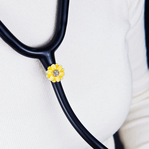 2 Pack Sunflower Bling Stethoscope Charms, Unique Stethoscope Id Name Tag for Doctor Nurse Christmas Gift...