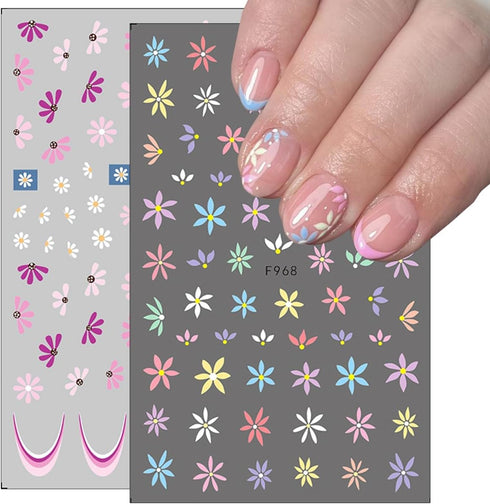 6 Sheets Flower Nail Art Stickers 3D Self-Adhesive Flower Nail Decals Spring Daisy Blossoms Design Floral Nail Sticker Spring Summer Nail Art Supp...