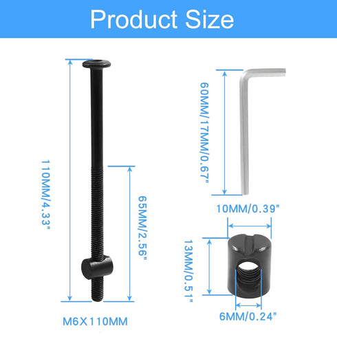 M6 x 110mm Bunk Bed Bolts, Hex Drive Socket Furniture Barrel Screws Bolt Nuts Furniture Crib Baby Bed Bolt with Wrench(Black, 12 Pcs)...