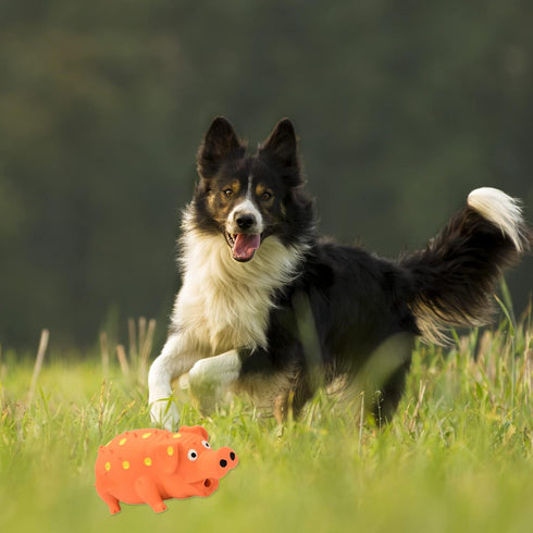 Pig Squeaky Dog Toy, 2 PCS Interactive Rubber Pig Dog Chew Toy - Durable Latex Spot Grunting Pig Dog Toys That Oink for Small Medium Large Dogs (O...