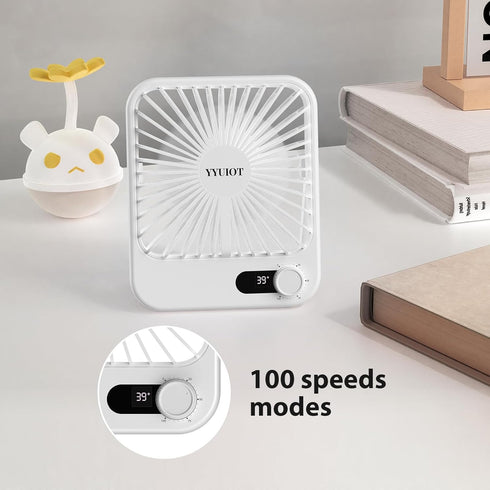 Desk Fan Battery Operated, USB Rechargeable Fan, 2400mAh 180° Quiet Personal Fan With Power Display, 100 Speeds Adjustable Table Fan for Desktop, ...