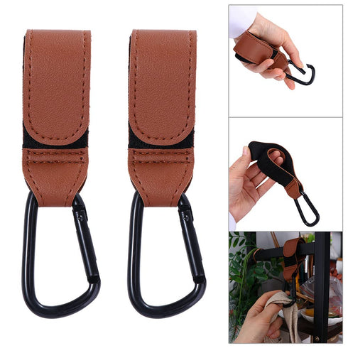 Baby Stroller Hook Clip,Convenient for Hanging Bags,Aluminum Alloy PU Leather Hanging Bags Stroller Hooks Clips,Stroller Organizer Accessories...