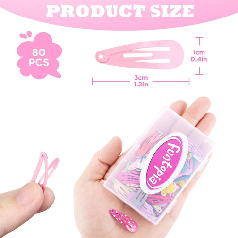 Toddler Hair Clips, Funtopia 80 Pcs (1.2 Inch, 3cm) Cute Mini Snap Hair Clips for Baby Girls Kids, Colorful Small Snap Barrettes Metal Barrette fo...