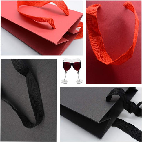 12 Pack 2 Bottles Wine Carrier Tote Holders, Black Paper Wine Champagne Gift Bottle Carrying Bags with Handles for Christmas Business Wedding Baby...