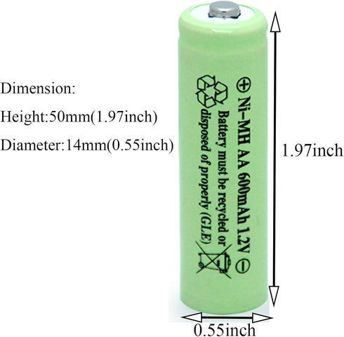 AA Ni-MH 600mAh 1.2V Double A Pre-Charged Rechargeable Batteries forGarden Landscaping Outdoor Solar Lights, String Lights, Pathway Lights(AA-600m...