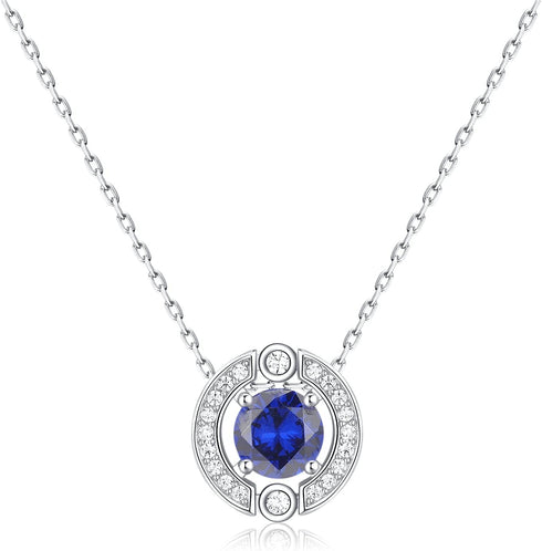 Birthstone Halo Necklace for Women Sterling Silver Platinum Plated Sparkling Gemstone Round Cut Solitaire Pendant Cubic Zirconia Necklaces Clear C...