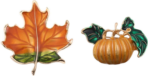 Thanksgiving Pin Pumpkin Brooch Maple Leaf Brooch Fall Pin Fall Jewelry Clothes Decoration Holiday Brooch 2pcs/set...