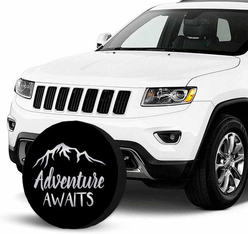 Adventure Awaits Spare Tire Cover Adventure Mountains Wheel Covers for RV Tires Camper Tire Case Protectors for Trailer Rv SUV Truck Travel Traile...