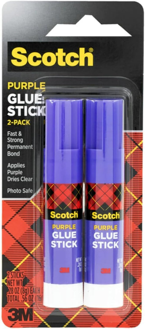 Scotch Purple Glue Stick 6108-2N – .28 Ounce, Acid-Free, Non-Toxic, Dries Clear, Ideal for Paper and Fabric Projects, 2-Pack...