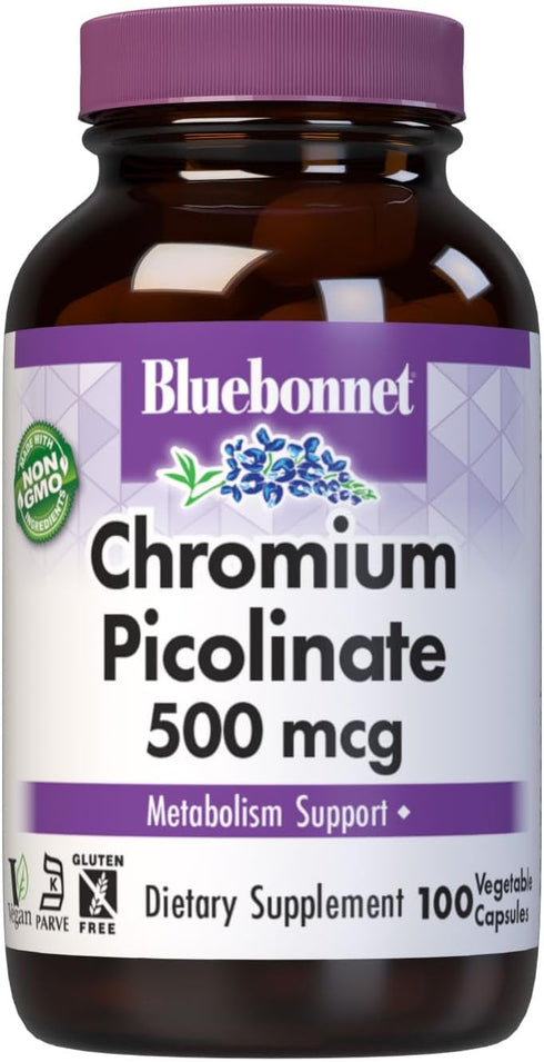 BlueBonnet Nutrition Chromium Picolinate, Soy, Gluten & Dairy Free, Non-GMO, Kosher Certified, Vegan, 500 mcg, 100 Count...