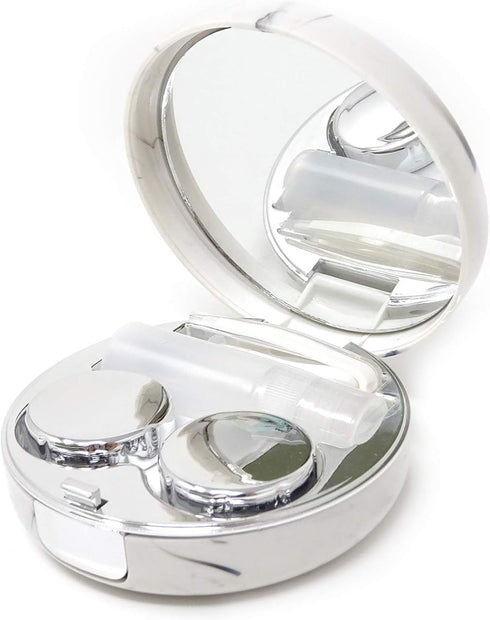 Honbay Fashion Marble Contact Lens Case Portable Contact Lens Box Kit with Mirror (Round) (Silver)...