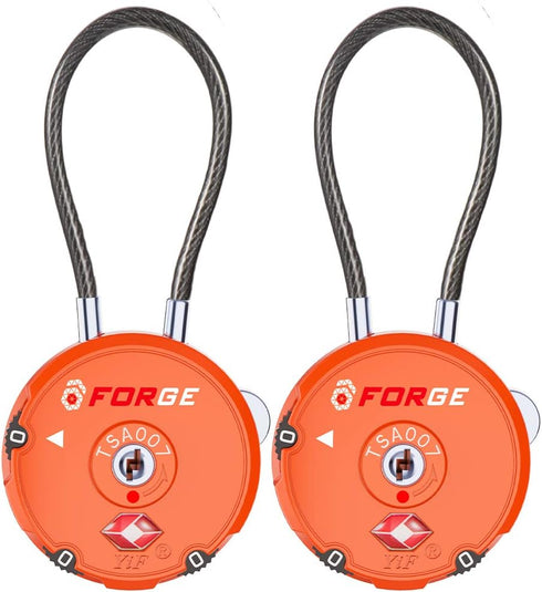 Forge Quality TSA Approved Luggage Locks for Travel Accessories, Suitcase, Pelican case, Set Your own Combination, Zinc Alloy Body-Cable Locks Ora...