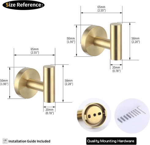 GERZWY Bathroom Brushed Gold Coat Hook SUS 304 Stainless Steel Single Towel/Robe Clothes Hook for Bath Kitchen Contemporary Hotel Style Wall Mount...