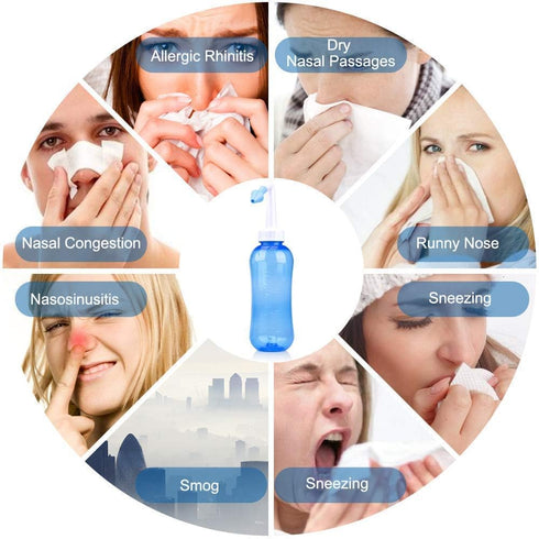 Darate Neti Pot Sinus Rinse Bottle, Nose Wash Cleaner Pressure Rinse Nasal Irrigation for Adult & Kid BPA Free with Sticker Thermometer (500ML)...